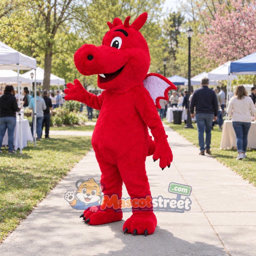 Red Dragon Mascot Costume with Pink Wings Red Dragon Mascot Costume with Pink Wings