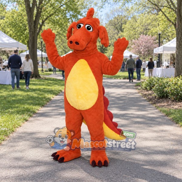 Orange Dragon Mascot Costume with Yellow Belly