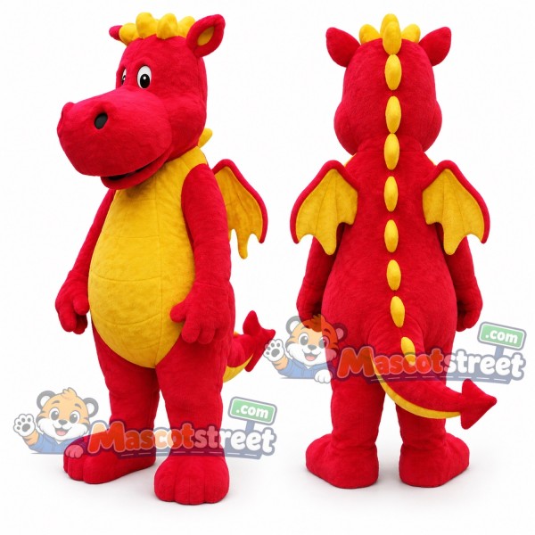 Red Dragon Mascot Costume with Yellow Wings