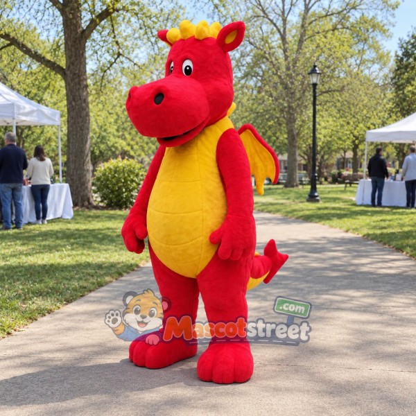 Red Dragon Mascot Costume with Yellow Wings