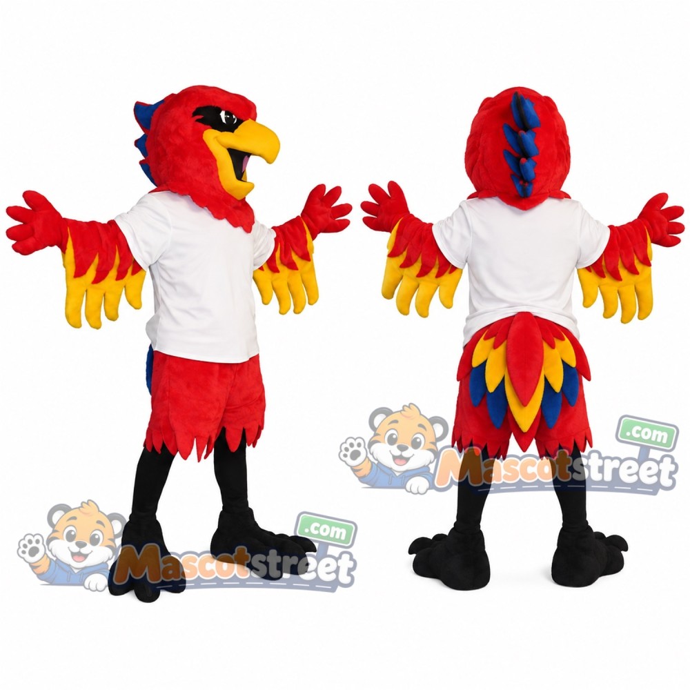 Red Phoenix Mascot Costume with White Shirt