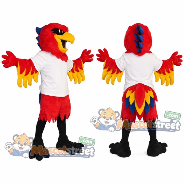 Red Phoenix Mascot Costume with White Shirt