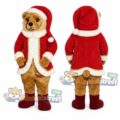 Brown Christmas Bear Mascot Costume with Red Santa Coat Brown Christmas Bear Mascot Costume with Red Santa Coat