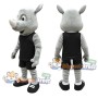 Gray Rhino Mascot Costume with Black Outfit