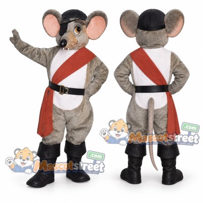 Gray Rat Mascot Costume with Pirate Sash and Black Boots Gray Rat Mascot Costume with Pirate Sash and Black Boots