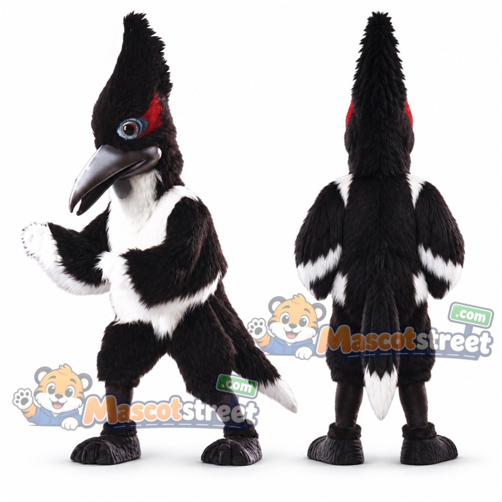 Black and White Roadrunner Mascot Costume
