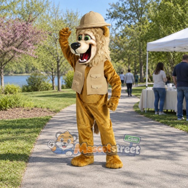 Lion Mascot Costume with Safari Outfit