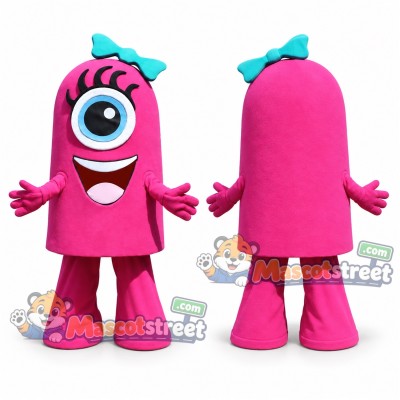 Pink Cyclops Monster Mascot Costume with Teal Bow Pink Cyclops Monster Mascot Costume with Teal Bow