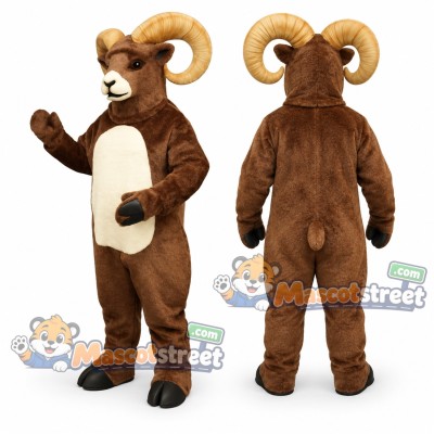 Brown Ram Mascot Costume with Cream Belly