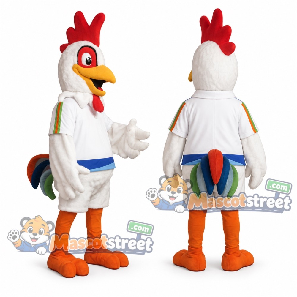 White Rooster Mascot Costume with White Sports Uniform White Rooster Mascot Costume with White Sports Uniform