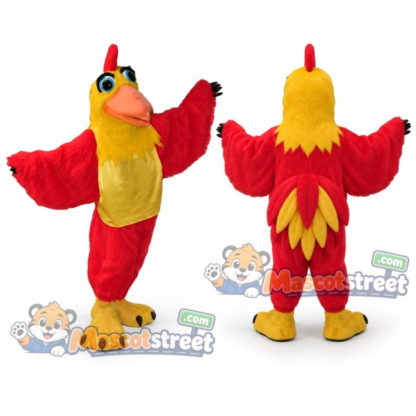Red Rooster Mascot Costume with Yellow Chest