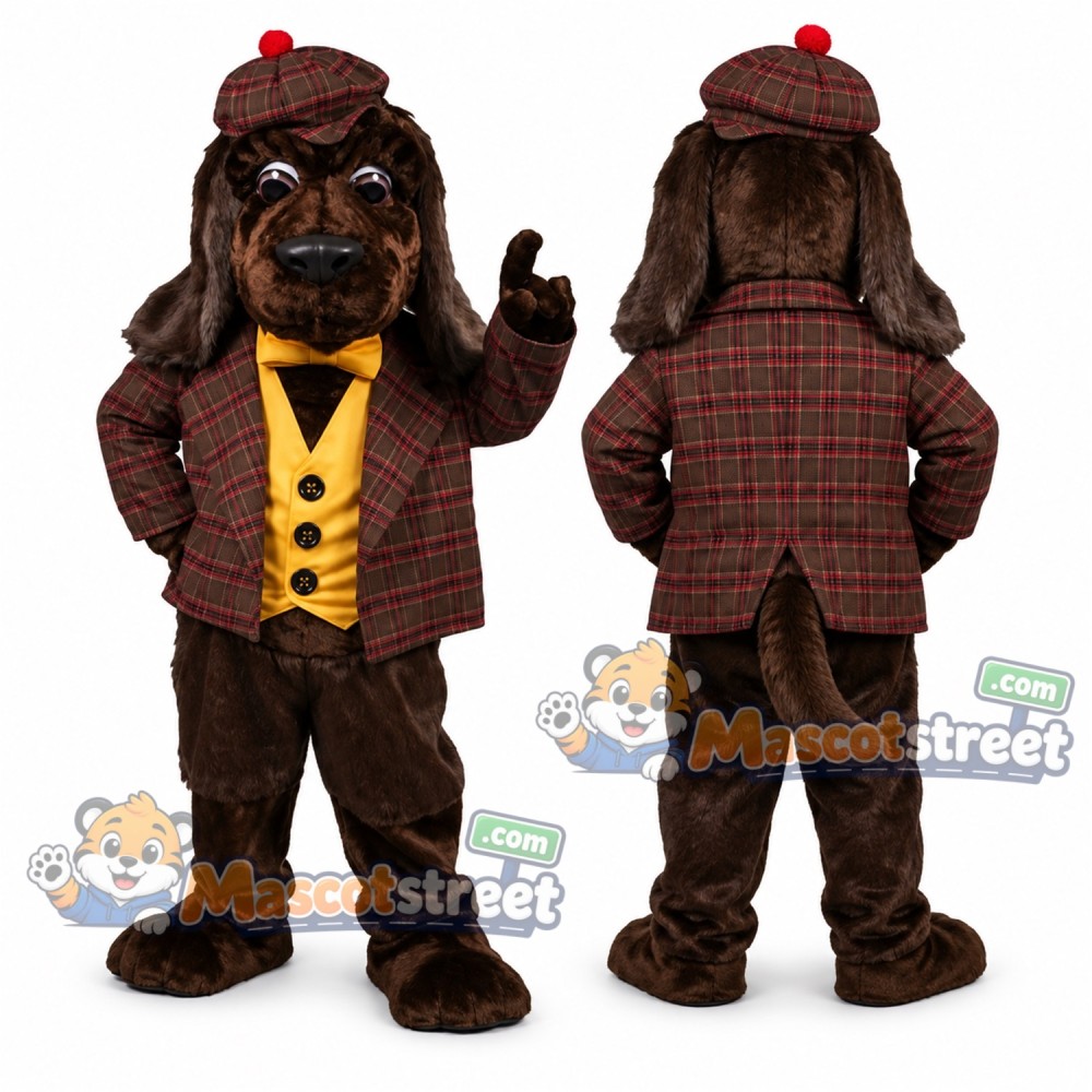 Brown Dog Mascot Costume with Detective Coat and Hat