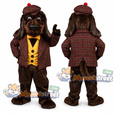 Brown Dog Mascot Costume with Detective Coat and Hat