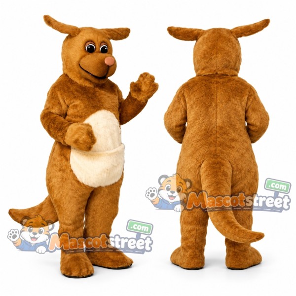 Tan Kangaroo Mascot Costume with Cream Belly