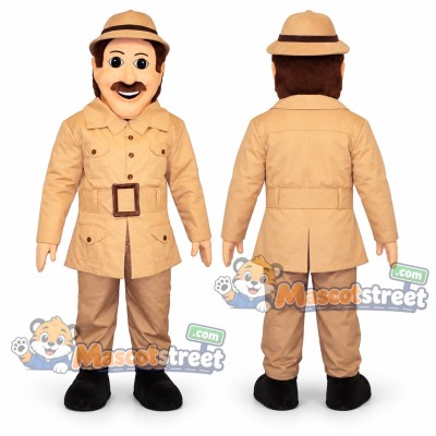 Safari Explorer Mascot Costume with Tan Uniform and Hat Safari Explorer Mascot Costume with Tan Uniform and Hat