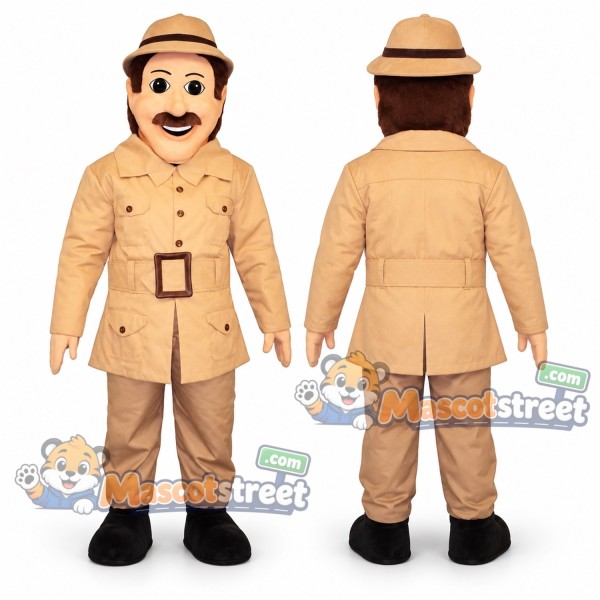 Safari Explorer Mascot Costume with Tan Uniform and Hat
