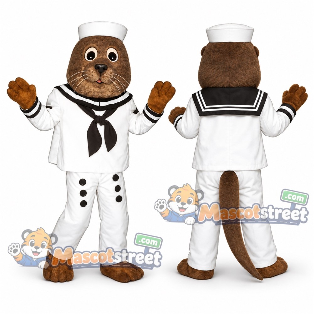 Brown Otter Mascot Costume with White Sailor Uniform Brown Otter Mascot Costume with White Sailor Uniform
