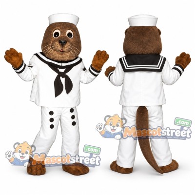 Brown Otter Mascot Costume with White Sailor Uniform Brown Otter Mascot Costume with White Sailor Uniform