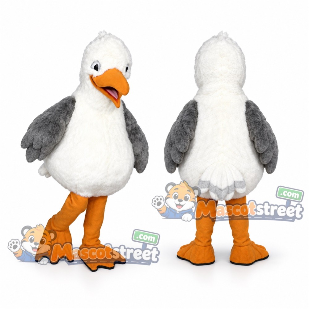 Gray and White Seagull Mascot Costume