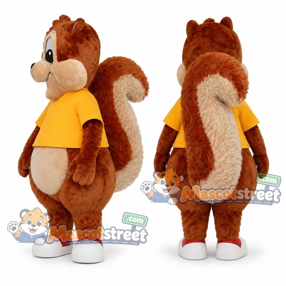 Brown Squirrel Mascot Costume with Yellow Shirt Brown Squirrel Mascot Costume with Yellow Shirt