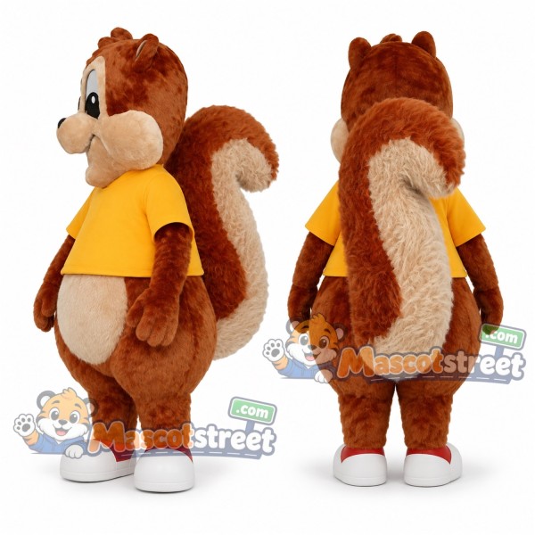 Brown Squirrel Mascot Costume with Yellow Shirt