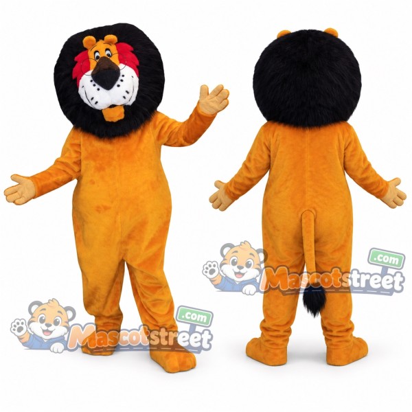 Orange Lion Mascot Costume with Black Mane and Floral Bow