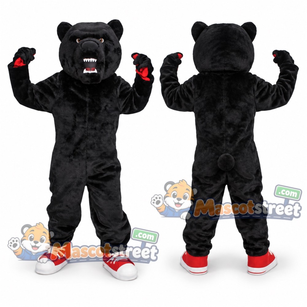 Black Bear Mascot Costume with Red Sneakers Black Bear Mascot Costume with Red Sneakers