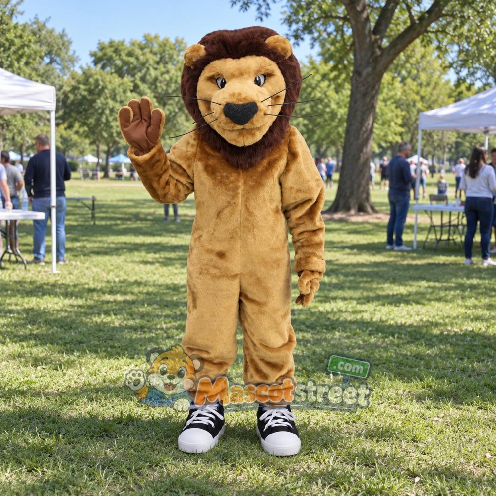 Tan Lion Mascot Costume with Black Sneakers Tan Lion Mascot Costume with Black Sneakers