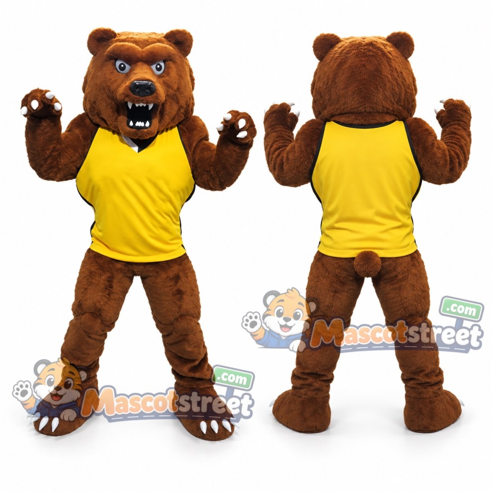 Brown Bear Mascot Costume with Yellow Shirt