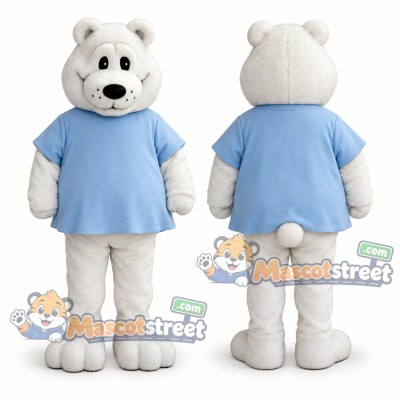 Polar Bear Mascot Costume with Light Blue Shirt