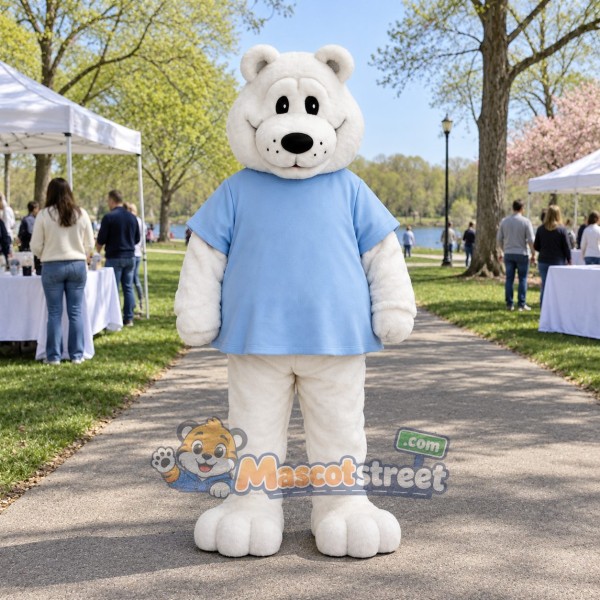 Polar Bear Mascot Costume with Light Blue Shirt