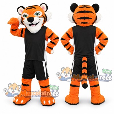 Orange Tiger Mascot Costume with Black Sports Uniform Orange Tiger Mascot Costume with Black Sports Uniform