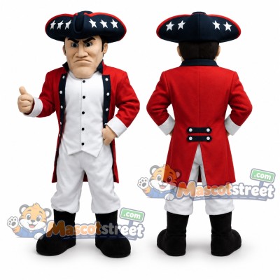 Patriot Mascot Costume with Red Coat and Black Tricorn Hat
