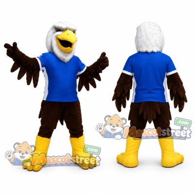 Brown and White Eagle Mascot Costume with Blue Shirt Brown and White Eagle Mascot Costume with Blue Shirt