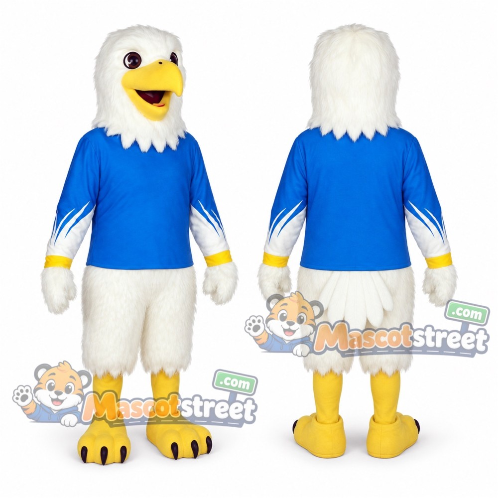 White Eagle Mascot Costume with Blue Shirt White Eagle Mascot Costume with Blue Shirt