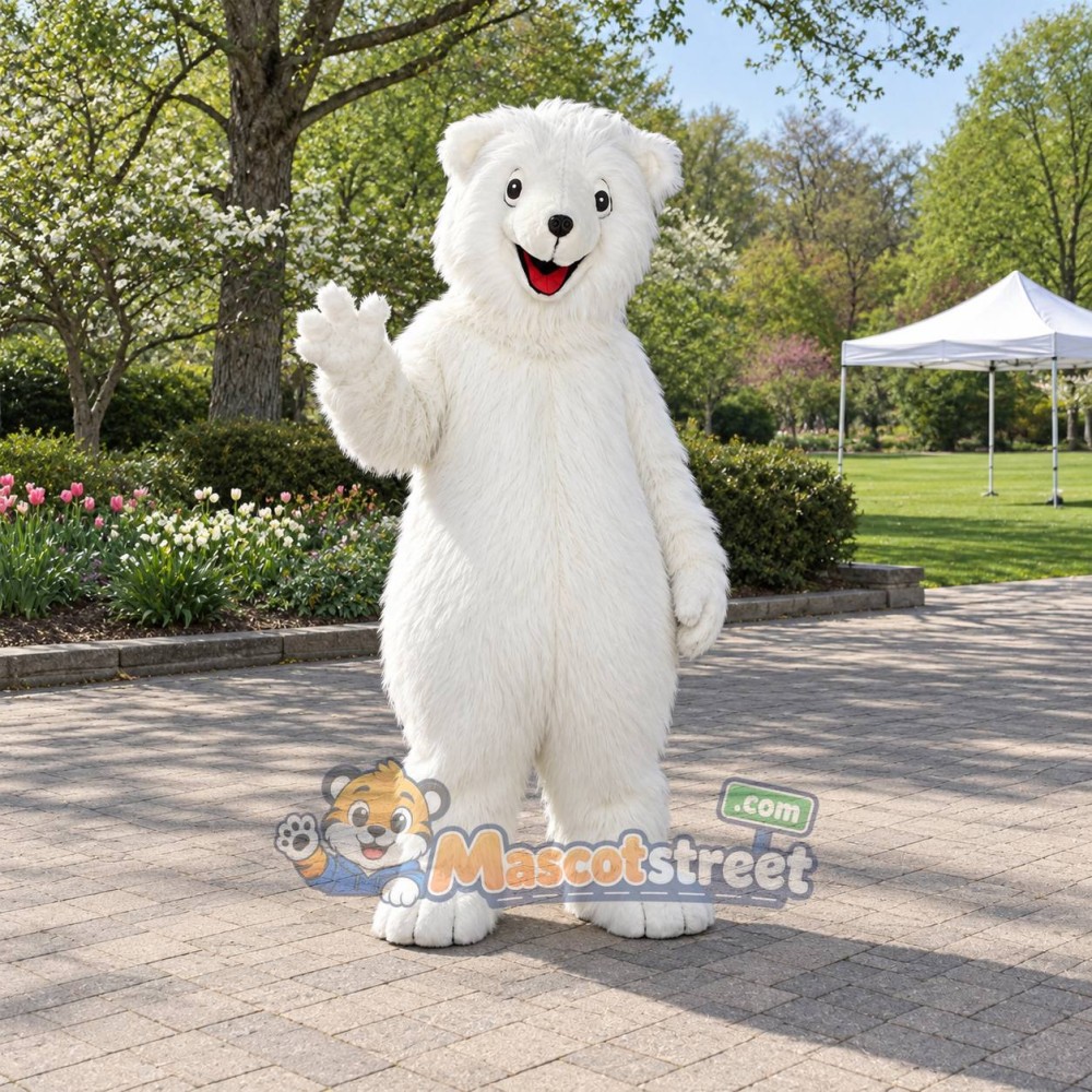 Polar Bear Mascot Costume with Shaggy Fur
