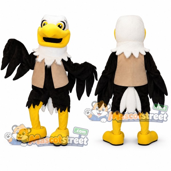 Black and White Eagle Mascot Costume with Tan Vest