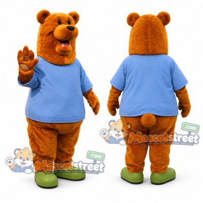 Orange Bear Mascot Costume with Blue Shirt Orange Bear Mascot Costume with Blue Shirt