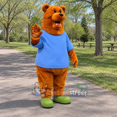 Orange Bear Mascot Costume with Blue Shirt Orange Bear Mascot Costume with Blue Shirt
