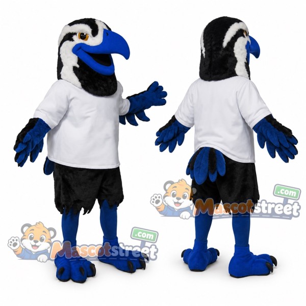 Blue Seahawk Mascot Costume with White Shirt and Black Shorts