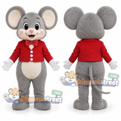 Gray Mouse Mascot Costume with Red Jacket Gray Mouse Mascot Costume with Red Jacket