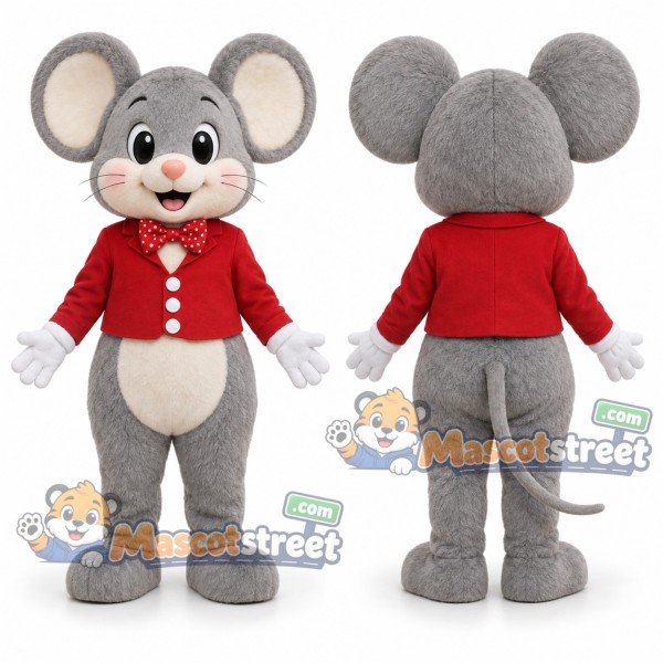 Gray Mouse Mascot Costume with Red Jacket