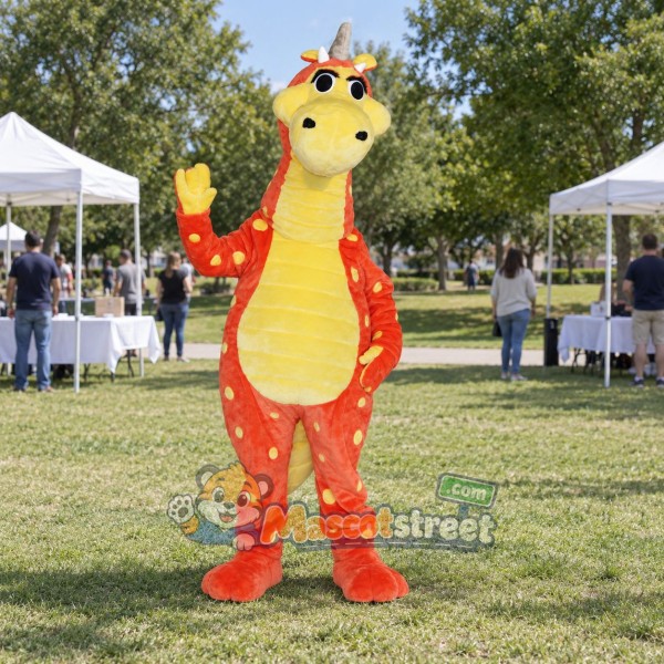 Orange Dragon Mascot Costume with Yellow Spots
