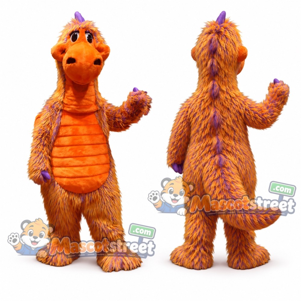 Orange Dragon Mascot Costume with Purple Spines Orange Dragon Mascot Costume with Purple Spines