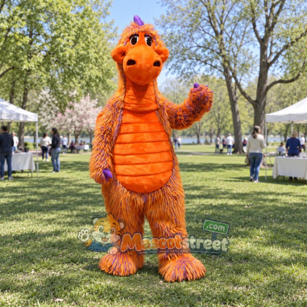 Orange Dragon Mascot Costume with Purple Spines