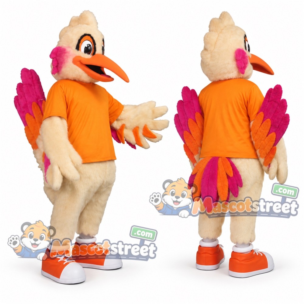 Cream Roadrunner Mascot Costume with Orange Shirt Cream Roadrunner Mascot Costume with Orange Shirt