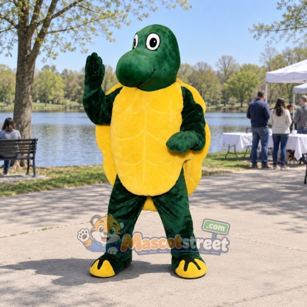 Green Turtle Mascot Costume with Yellow Belly