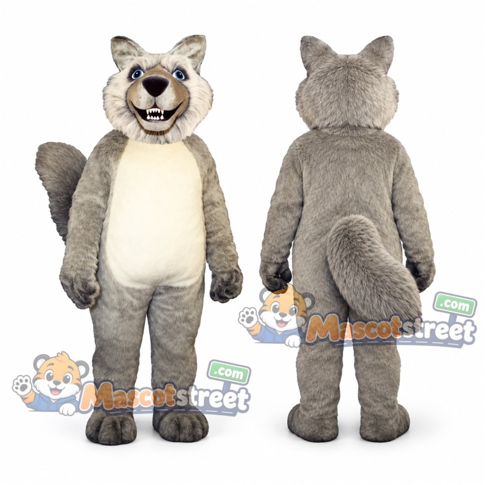Gray Wolf Mascot Costume with Cream Belly