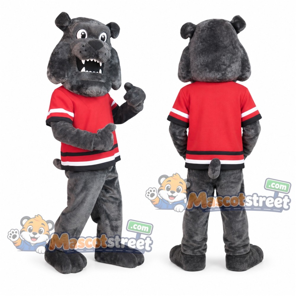 Gray Bulldog Mascot Costume with Red Sports Jersey Gray Bulldog Mascot Costume with Red Sports Jersey