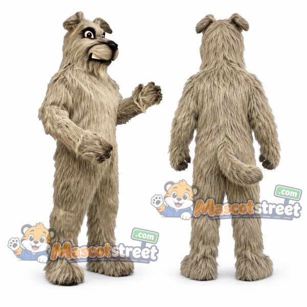 Gray Dog Mascot Costume with Shaggy Fur